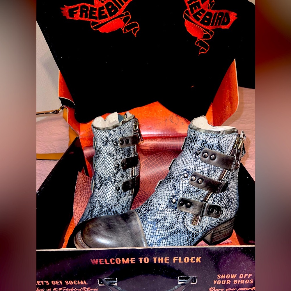 Size 10 brand new Freebird booties in original box with dust bags. Never worn!